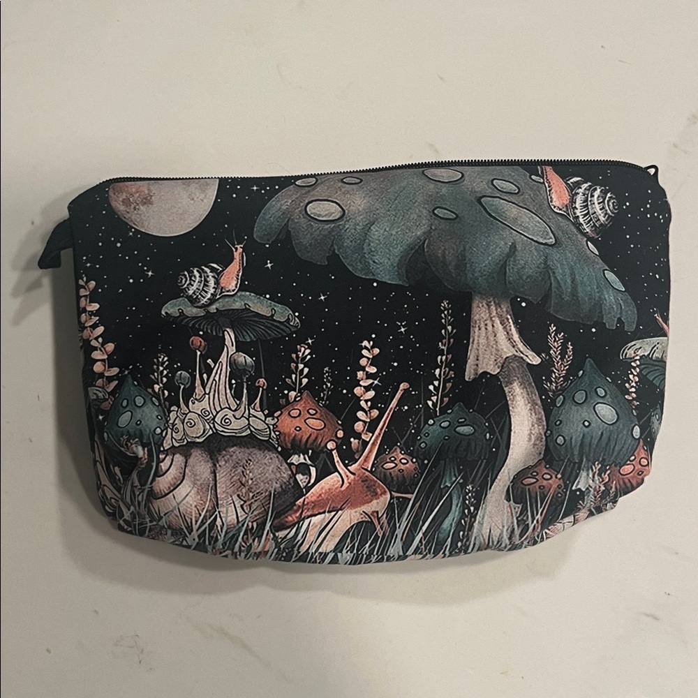 Whimsical Mushroom and Snail Print Pouch